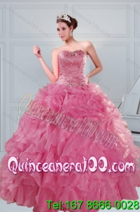 Elegant 2015 Beading and Ruffles Quinceanera Dresses in Coral Red