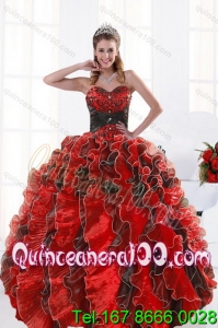 Elegant 2015 Modern Multi Color Beading and Ruffles Dresses for Quince