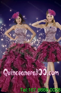 Luxurious Multi Color Strapless Dress for Quince with Leopard Print