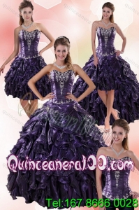 Luxurious and Most Popular Sweetheart Ball Gown Purple Quince Dresses with Embroidery