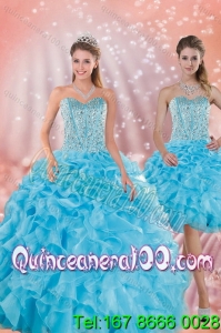 New Arrival Baby Blue Quince Dresses with Beading and Ruffles
