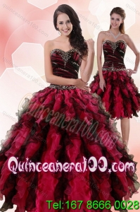 New Arrival Multi Color Sweetheart Sweet 15 Dresses with Ruffles and Beading for 2015