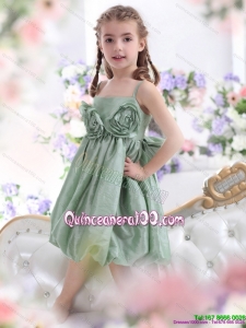 Unique Spaghetti Straps 2015 Kid Pageant Dress with Waistband and Hand Made Flower