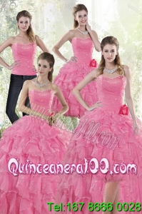 2015 Luxurious Baby Pink Quince Dresses with Beading and Ruffles