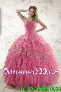 2015 Luxurious Rose Pink Quince Dresses with Paillette and Ruffles