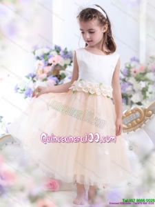 2015 White Kid Pageant Dress with Waistband and Hand Made Flowers