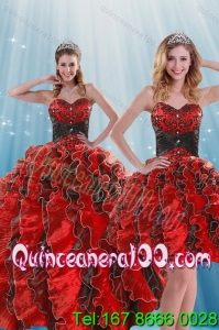 Luxurious Multi Color Beading and Ruffles Quince Dresses for 2015
