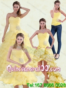 Luxurious Yellow Beaded and Ruffled Sweetheart Quinceanera Dress for 2015