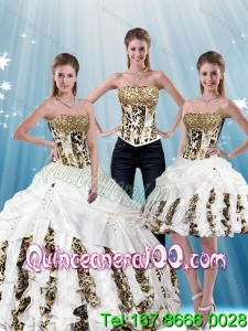 New Arrival White Strapless Leopard Printed 2015 Quinceanera Dresses with Pick Ups