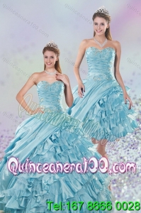 Wholesale 2015 Sweetheart Ball Gown Quinceanera Dresses with Beading and Ruffled Layers