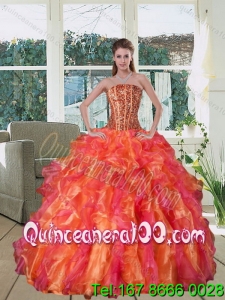 Wholesale Multi Color Strapless Quince Dress with Beading and Ruffles