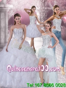 Wholesale White Sweetheart 2015 Quinceanera Dress with Ruffles and Beading