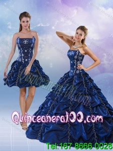 2015 Unique Strapless Navy Blue Quinceanera Dress with Pick-ups and Beading