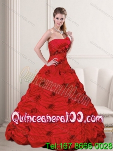 Luxurious Red Strapless Quinceanera Dresses with Beading and Hand Made Flower for 2015