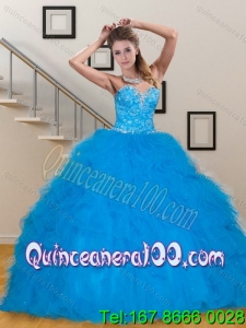 Luxurious Teal Sweetheart 2015 Quinceanera Dresses with Sequins and Ruffles