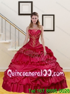 Luxurious Wine Red Strapless Beading and Pick Ups Quinceanera Dresses for 2015