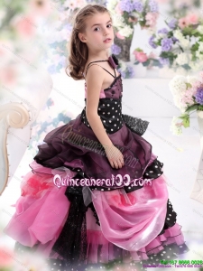 Multi Color Ruffled 2015 Kid Pageant Dress with Bowknot and Hand Made Flower