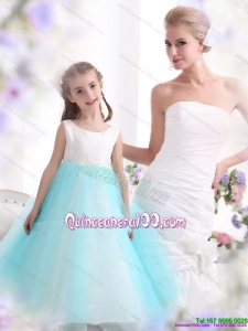 Popular White and Baby Blue Scoop Kid Pageant Dress for 2015