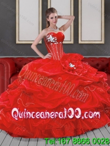 Trendy Sweetheart Red 2015 Quinceanera Dresses with Beading and Pick Ups