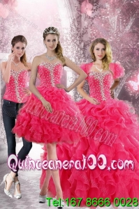 Wholesale 2015 Pretty Hot Pink Sweetheart Sweet 15 Dresses with Beading and Ruffles
