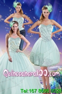 Wholesale Apple Green Strapless 2015 Quinceanera Dresses with Beading