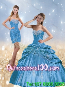 Wholesale 2015 Romantic Baby Blue Quinceanera Dresses with Beading and Pick Ups