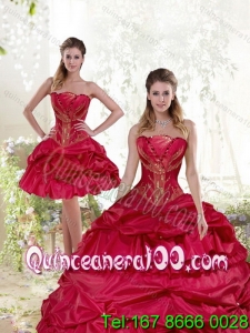 Wholesale Beading and Pick Ups Quinceanera Dress in Wine Red for 2015