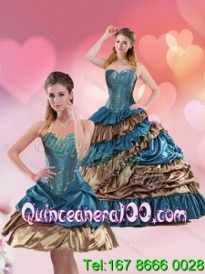 Wholesale Teal and Brown Sweetheart Quinceanera Dress with Beading and Ruffled Layers for 2015