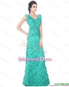 2015 Cheap Turquoise Dama Dresses with Ruffled Layers