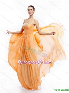 Cheap Beading Sweep Train Orange Dama Dresses with Ruching