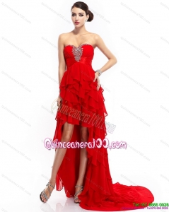 Cheap High Low Ruffled Layers Beading Red Dama Dresses for 2015