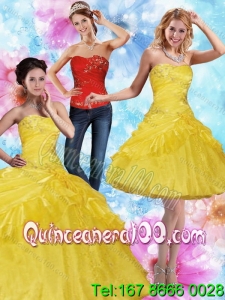 Wholesale and Wonderful 2015 Strapless Yellow Quinceanera Dresses with Beading