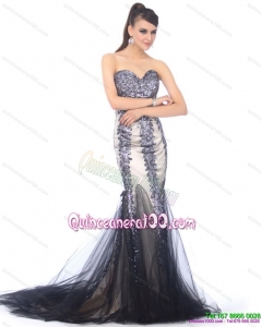 Cheap 2015 Sweetheart Mermaid Dama Dress with Beading and Brush Train