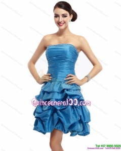 Cheap Baby Blue Strapless Dama Dresses with Pick Ups and Beading
