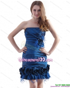 Cheap Ruching Strapless Dama Dresses with Hand Made Flowers