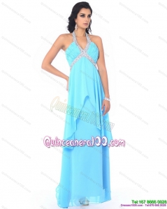 New Style Halter Top Long Dama Dresses with Beading and Ruffles
