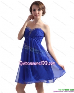 New Style Sweetheart Ruffled Blue 2015 Dama Dresses with Beading