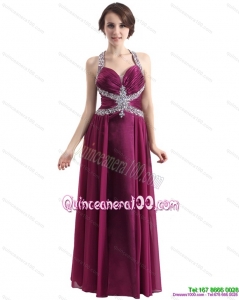 Sequins Halter Top Ruching and Beading New Style Dama Dresses in Wine Red