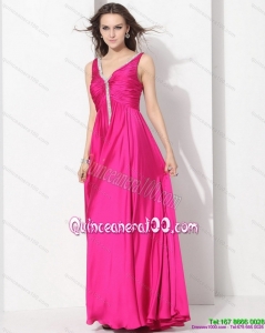 New Style Hot Pink Long Dama Dresses with Beading and Ruching