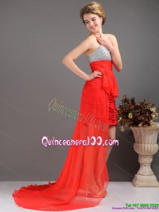 New Style Red High Low Dama Dresses with Ruching and Beading