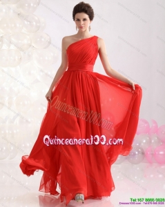 New Style Ruching Red One Shoulder Dama Dresses for 2015