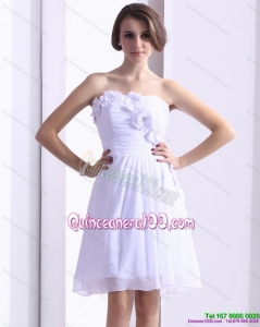 New Style White Strapless Dama Dresses with Ruching and Hand Made Flower