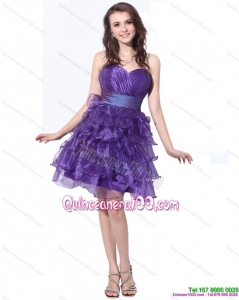 2015 Pretty Sweetheart Short Dama Dresses with Ruffled Layers