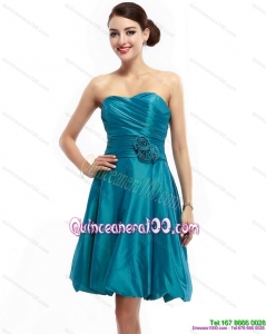 2015 The Most Popular Ruching Sweetheart Dama Dresses with Hand Made Flowers