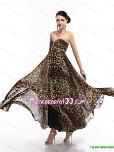 Cheap Sweetheart Leopard Floor Length Dama Dress for 2015