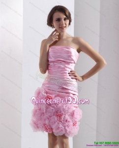2015 Lovely Strapless Ruching Mini Length Dama Dress in Baby Pink