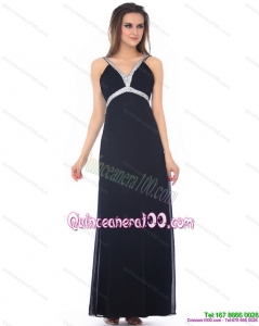 Exquisite Floor Length Beading Black Dama Dress for 2015