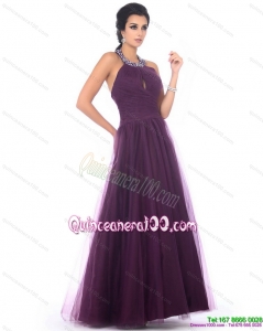 Gorgeous 2015 Halter Top Dama Dress with Ruching and Beading