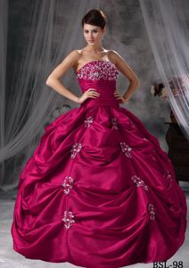 Magnificent Hot Pink Strapless Ruching Appliques Quinceanera Dress