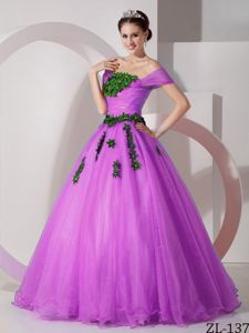 Princess Off the Shoulder Prom Dress with Appliques in Organza